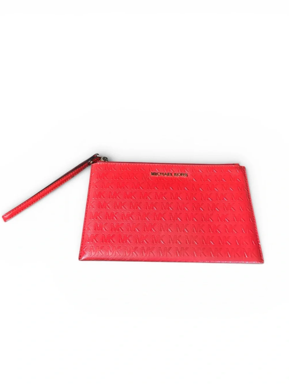 Michael Kors Red and Gold Logo Interior Wristlet Leather NEW Large